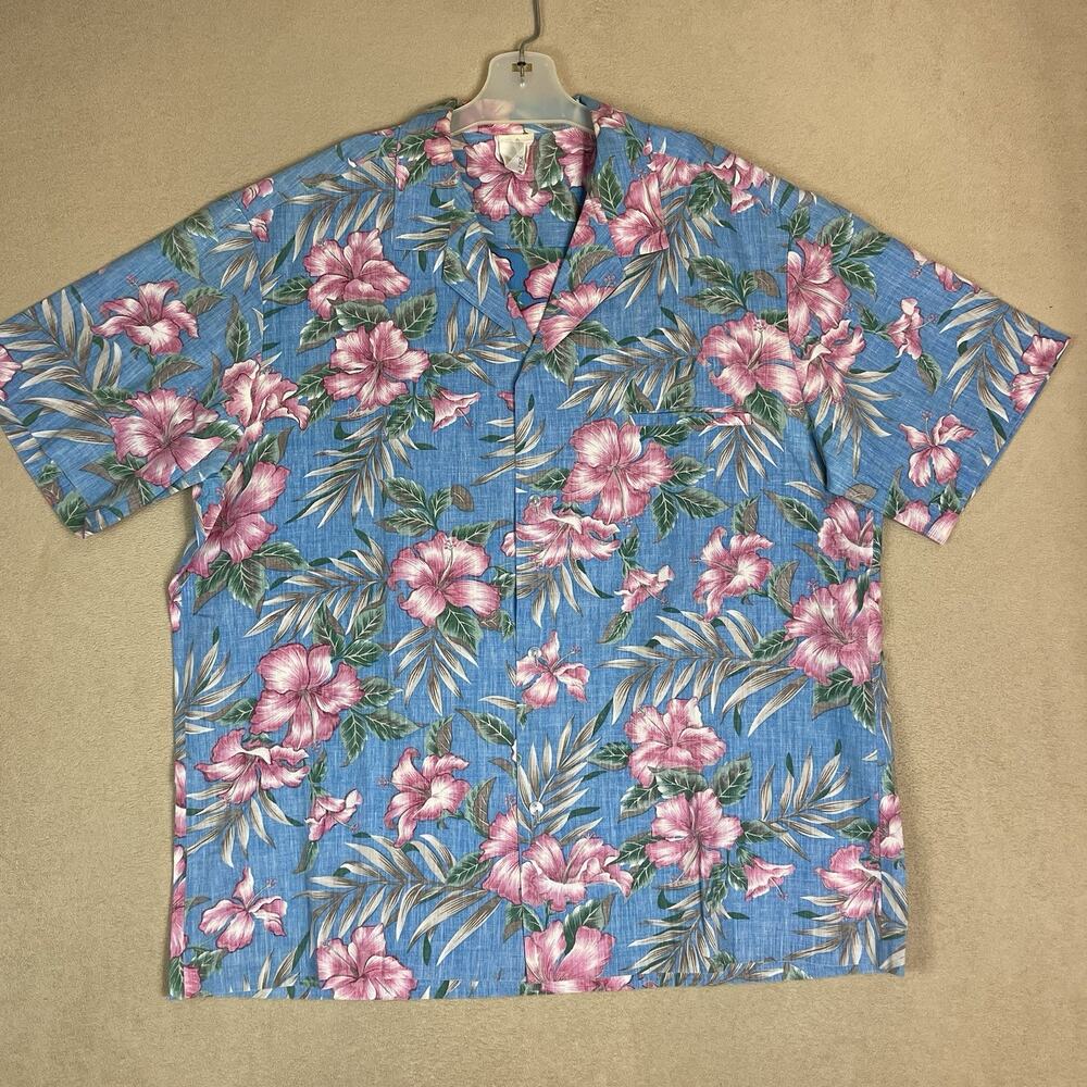 Royal Creations Shirt Mens XL Blue Tropical Floral Hawaiian Relaxed Button Up